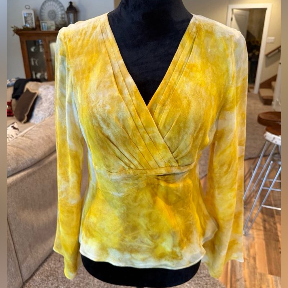 Earth Silks Hand Dyed Yellow Silk Top Size Small